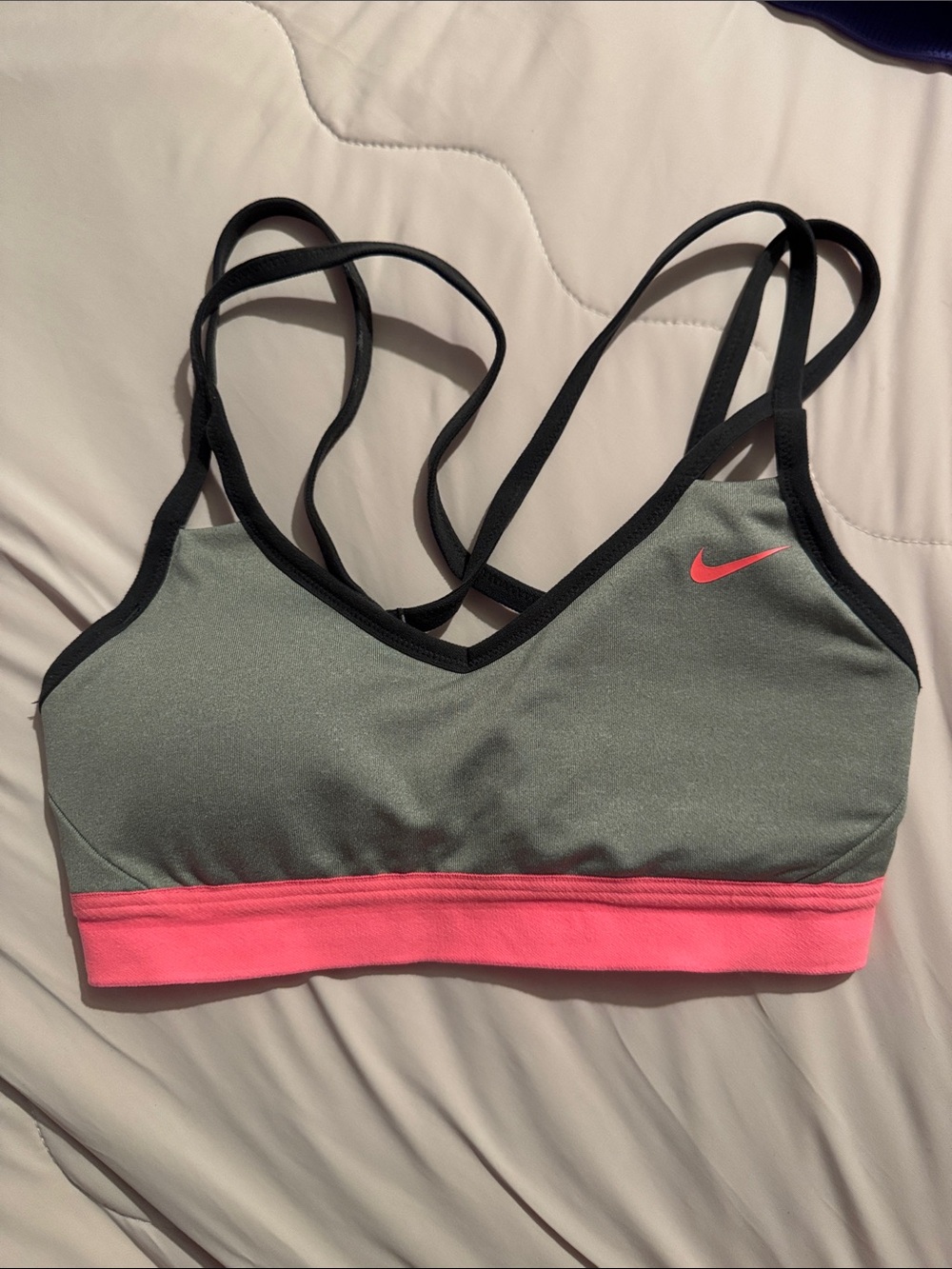 Nike Grey Sports Bra with Pink Band and Logo